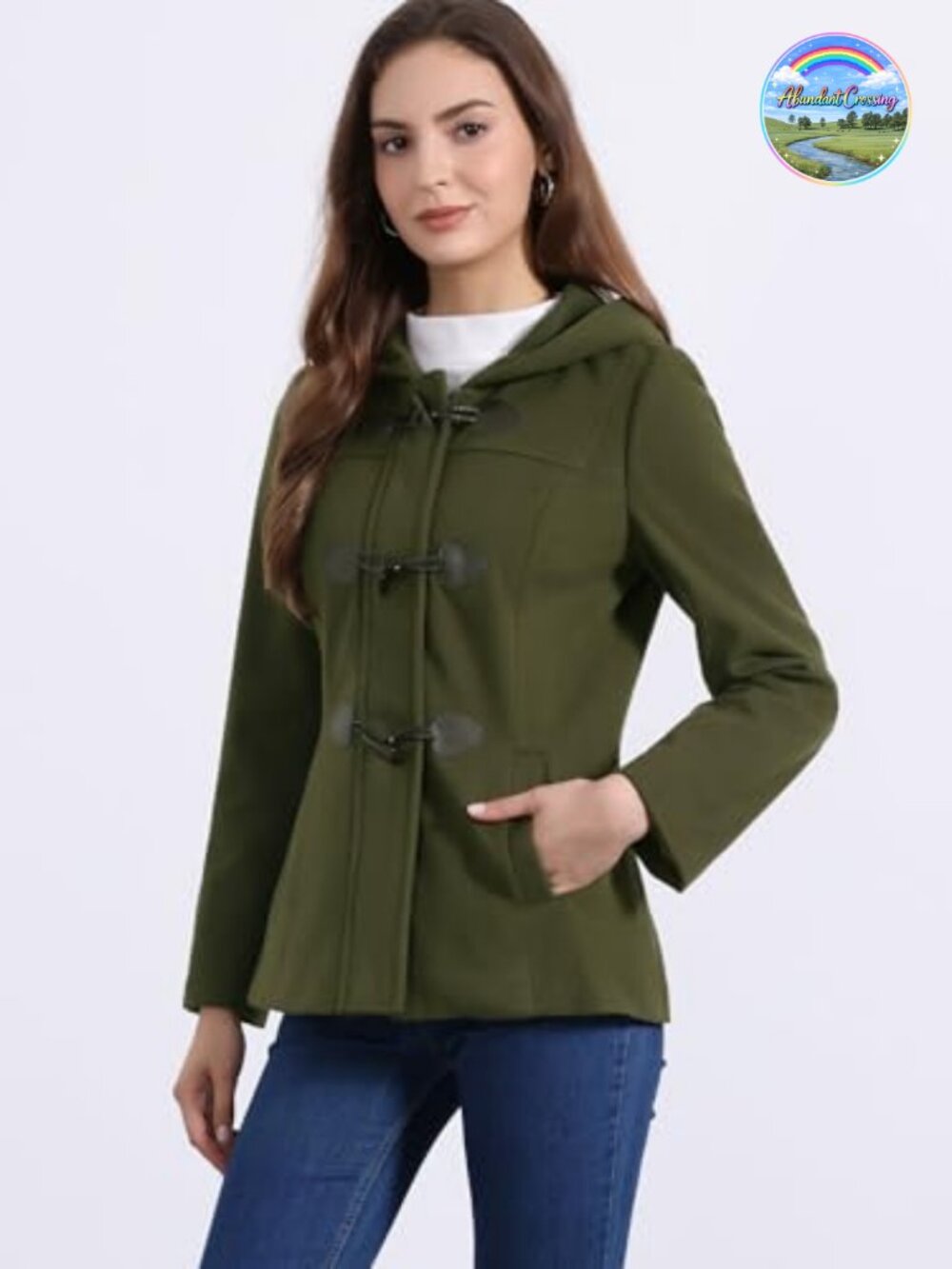 Wool Peacoat Hooded Toggle Duffle Winter Coat Women's